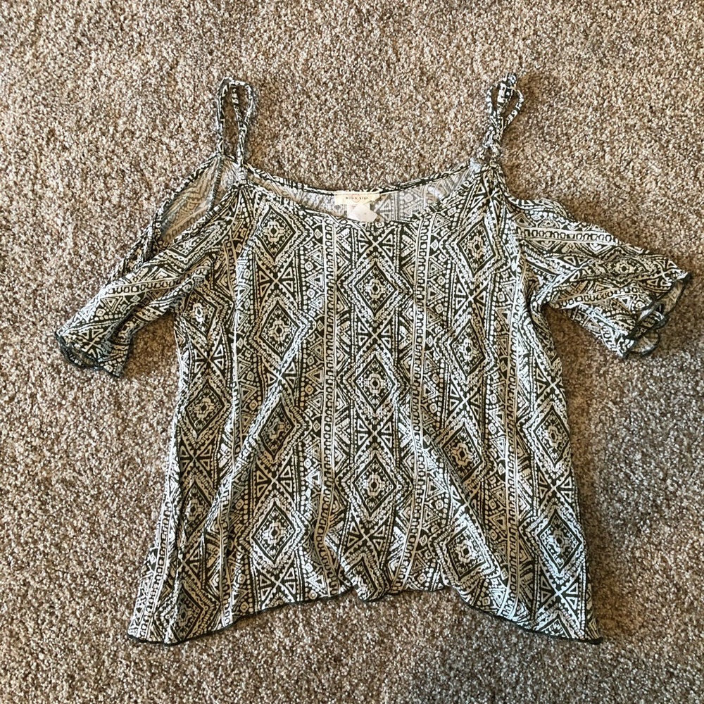 Green/white off the shoulder shirt